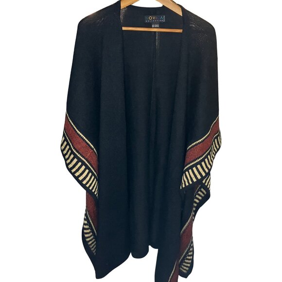 NOVICA Alpaca Blend Poncho Handmade Peru Black Terracotta Geometric One Size - Picture 2 of 9